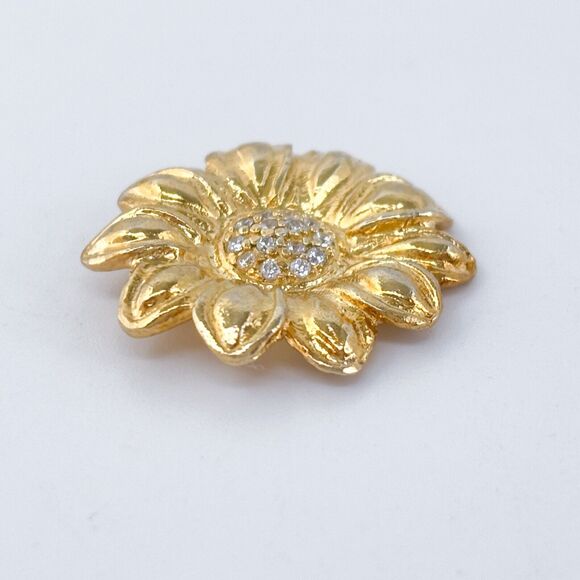 Vintage Israel Gold-Tone Cubic Zirconia Sunflower Pendant - Picture 3 of 7
